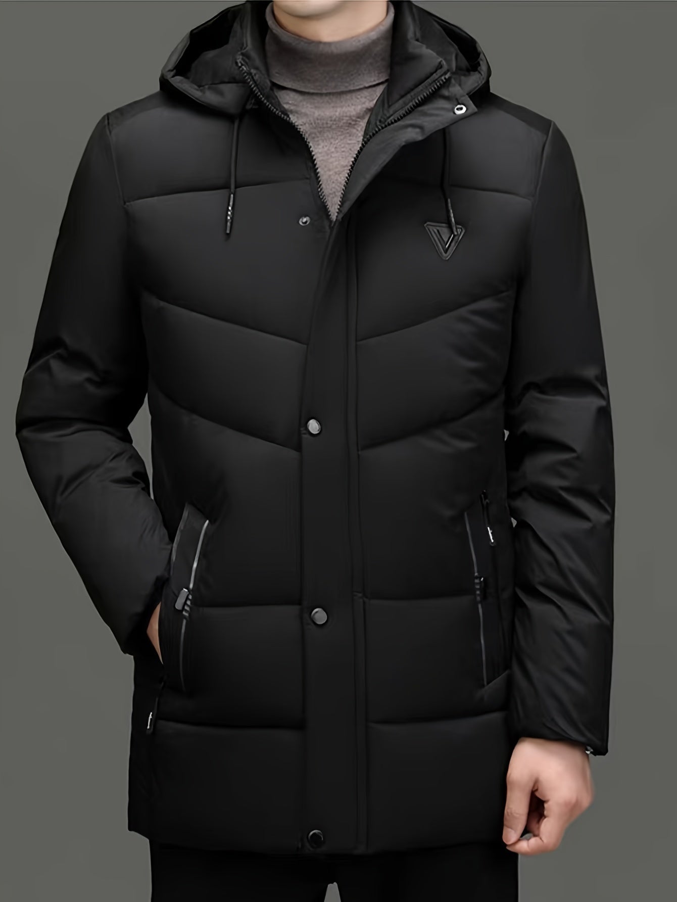 Men's Mid-Length Puffer Jacket | Removable Hood | Insulated Winter Coat