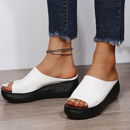 Minimalist Open-Toe Slides | Faux Leather Slip-On | Cushioned Flat Sole