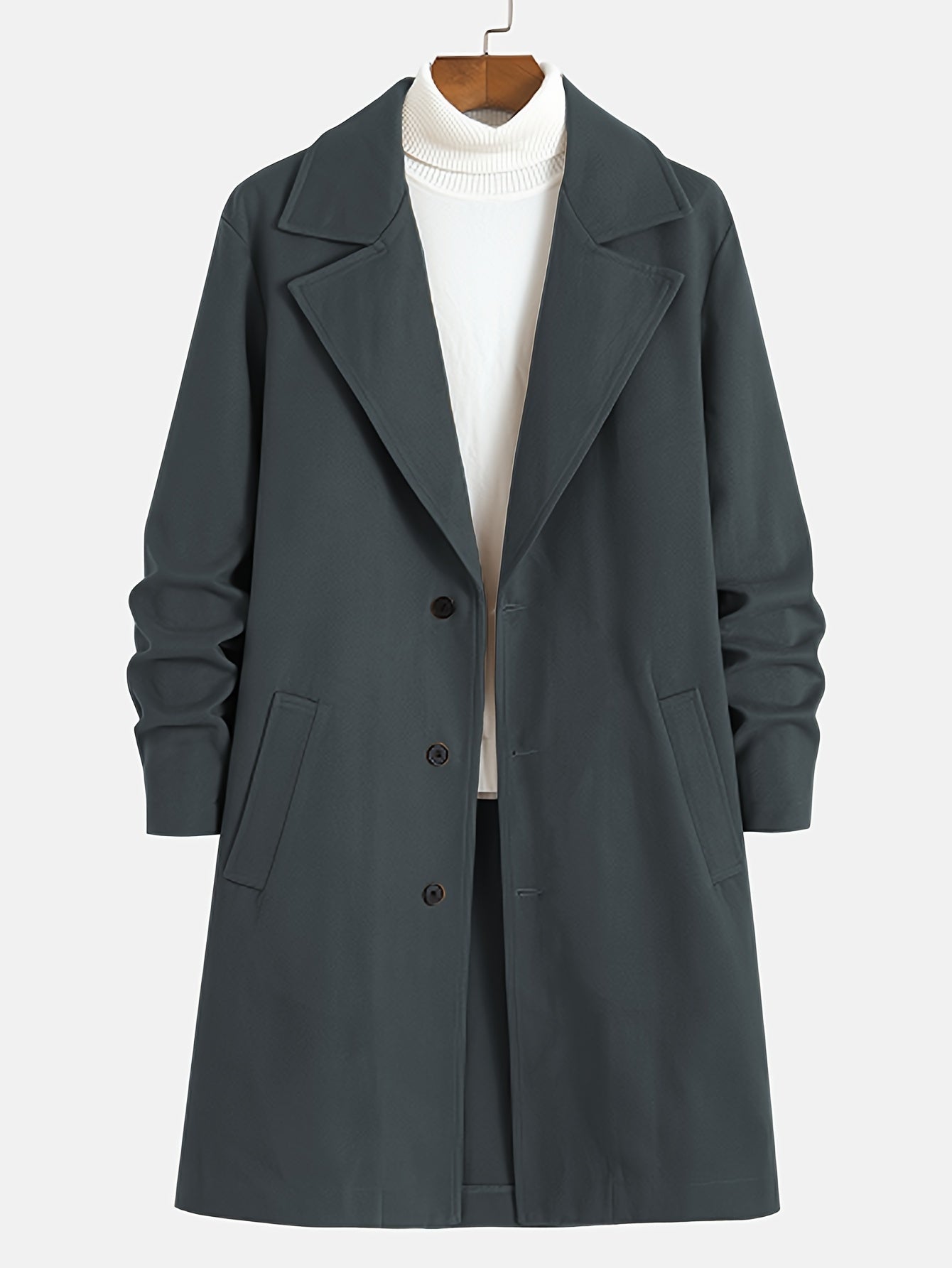 Men's Wool Blend Overcoat | Slim Fit Long Coat with Notch Lapel | Fall Outerwear Canada