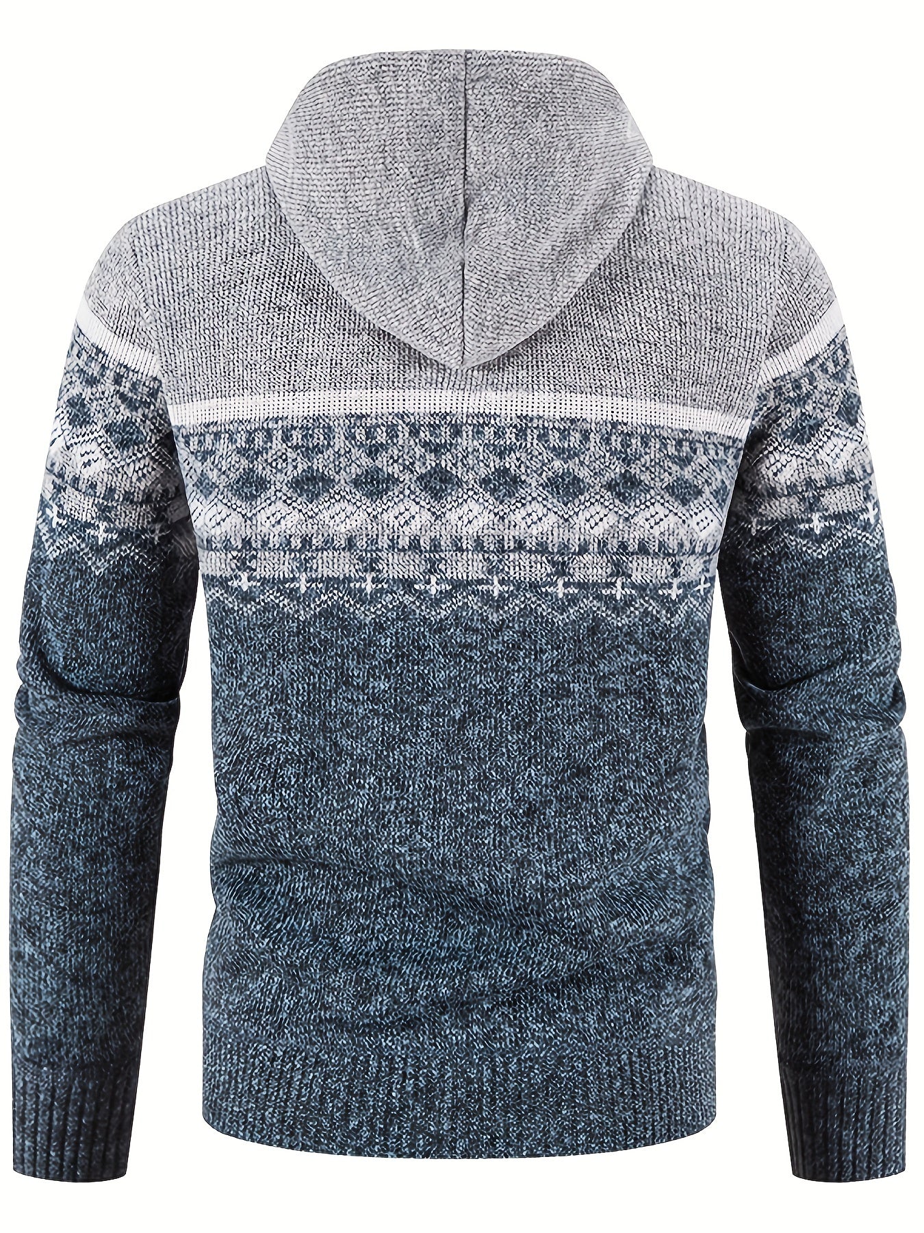 Men’s Zip-Front Knit Hoodie Jacket | Nordic Pattern | Casual Cold-Weather Layer
