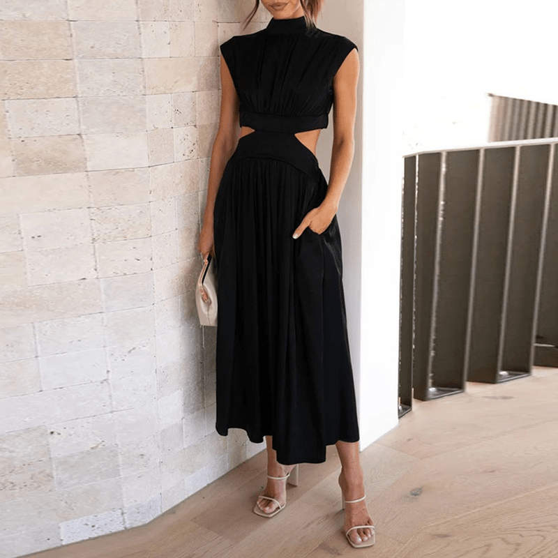 High Neck Cut-Out Midi Dress | Sleek Summer Occasionwear
