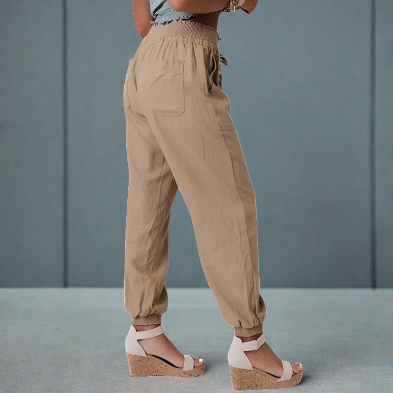 Drawstring Cuffed Jogger Pants | Lightweight Linen Blend | Casual Tapered Fit