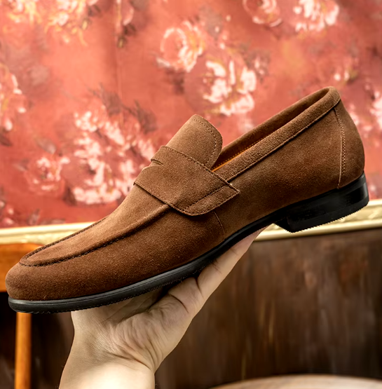Men’s Suede Penny Loafers | Classic Slip-On Dress Shoes | Soft Comfort Sole