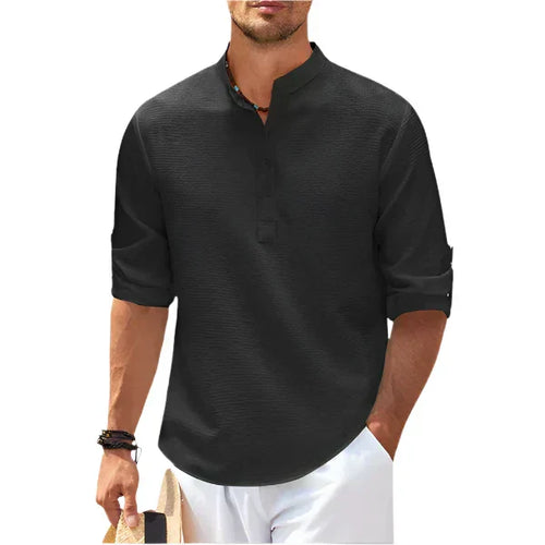 Men’s Mandarin Collar Henley | Lightweight Long Sleeve | Smart Casual Pullover