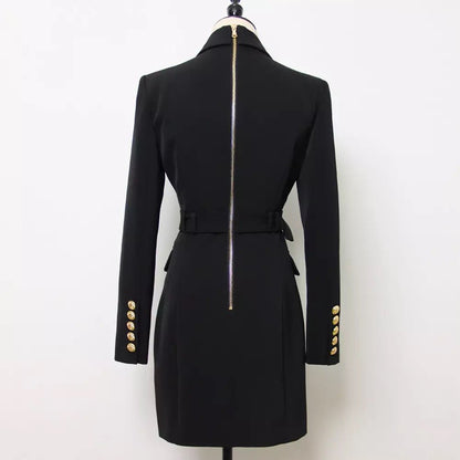 Belted Double-Breasted Blazer Dress | Gold Button Accents | Tailored Elegance | Versatile Style