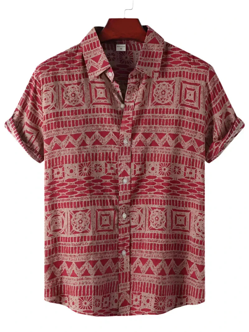 Men’s Printed Resort Shirt | Lightweight Cotton Blend & Relaxed Fit | Summer Casual Essential