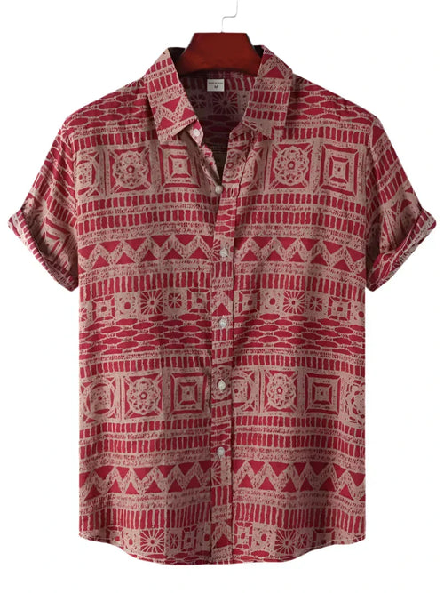 Men’s Printed Resort Shirt | Lightweight Cotton Blend & Relaxed Fit | Summer Casual Essential