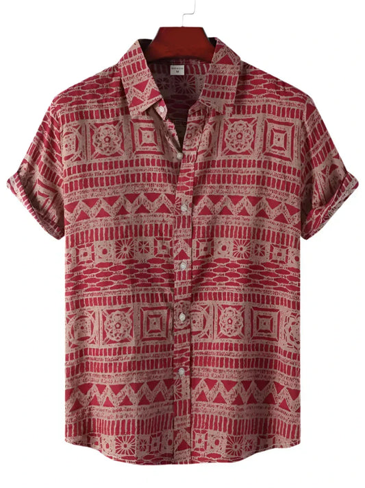 Men’s Printed Resort Shirt | Lightweight Cotton Blend & Relaxed Fit | Summer Casual Essential