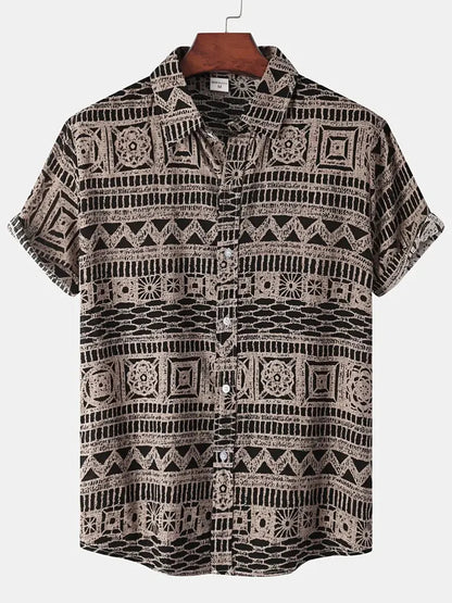 Men’s Printed Resort Shirt | Lightweight Cotton Blend & Relaxed Fit | Summer Casual Essential