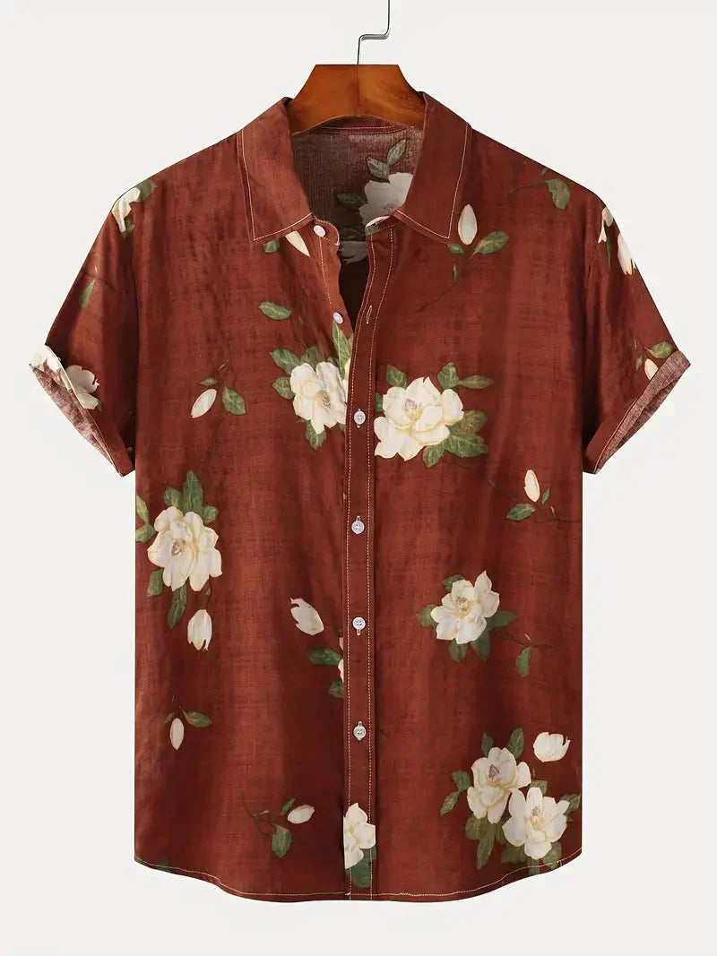 Men’s Printed Resort Shirt | Lightweight Cotton Blend & Relaxed Fit | Summer Casual Essential