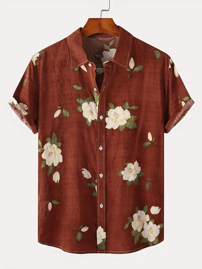 Men’s Printed Resort Shirt | Lightweight Cotton Blend & Relaxed Fit | Summer Casual Essential
