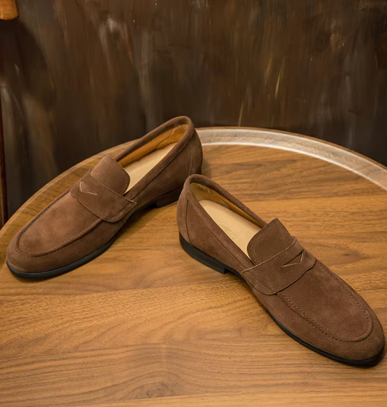 Men’s Suede Penny Loafers | Classic Slip-On Dress Shoes | Soft Comfort Sole