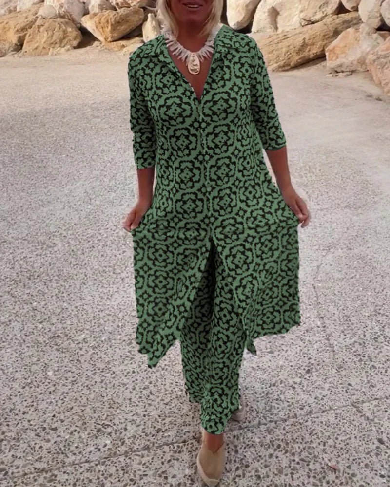 Printed Tunic & Pants Set | Split-Hem Top | Effortless Resort Style
