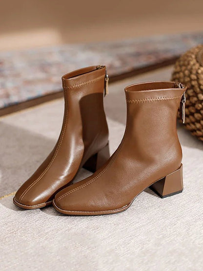 Square Toe Ankle Boots | Block Heel | Minimalist Zip Closure