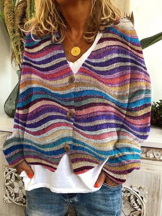 Striped Knit Button Cardigan | Lightweight Colourful Layer for Spring and Fall