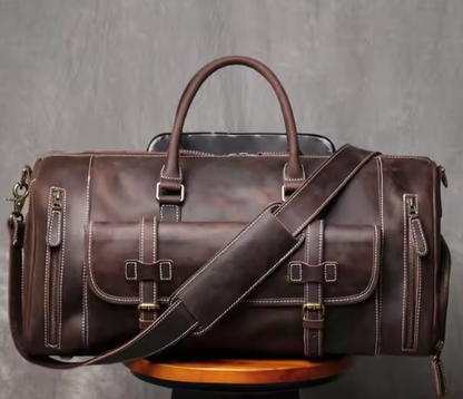 Men’s Leather Duffle Bag | Travel Weekender with Shoulder Strap