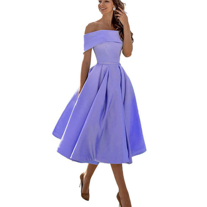 Off-Shoulder Midi Dress | Elegant Fit and Flare | Formal Event Ready