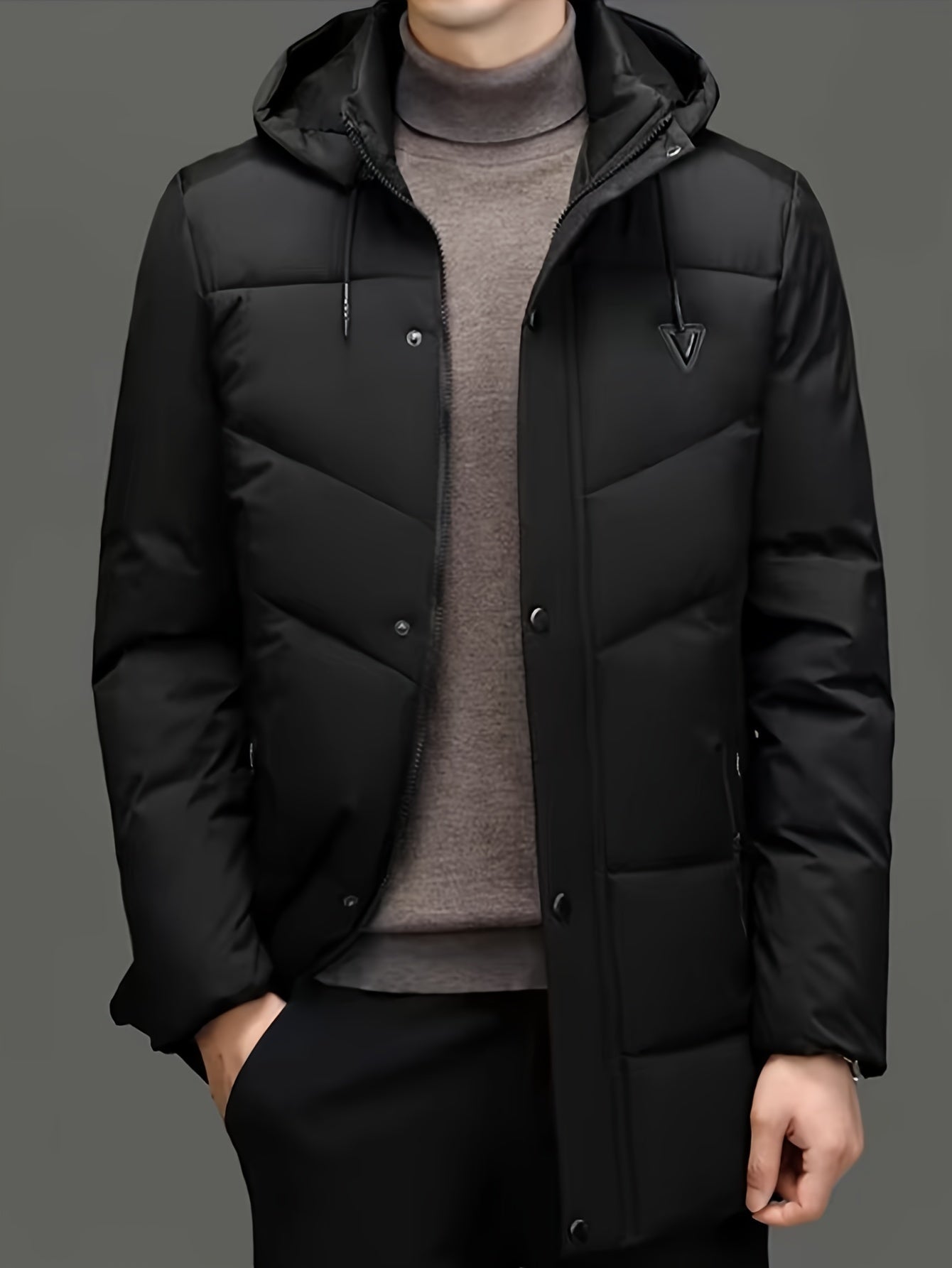 Men's Mid-Length Puffer Jacket | Removable Hood | Insulated Winter Coat