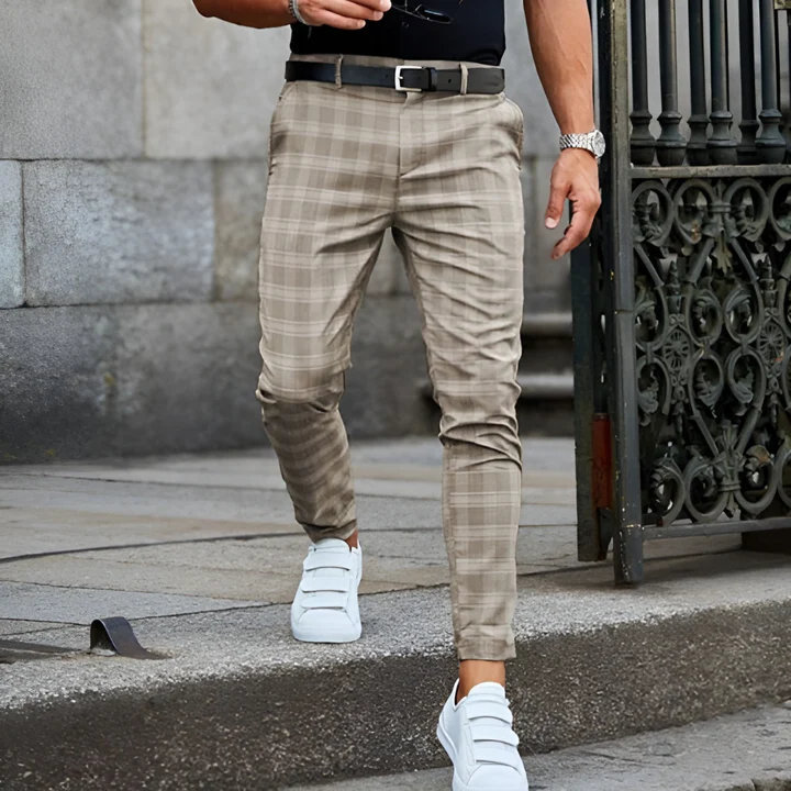 Slim Fit Check Trousers | Tapered Ankle | Modern Dress Pant for Men
