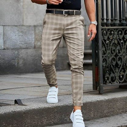 Slim Fit Check Trousers | Tapered Ankle | Modern Dress Pant for Men