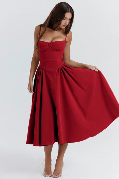 Bustier Midi Dress | Fit-and-Flare Silhouette | Soft Cotton Blend