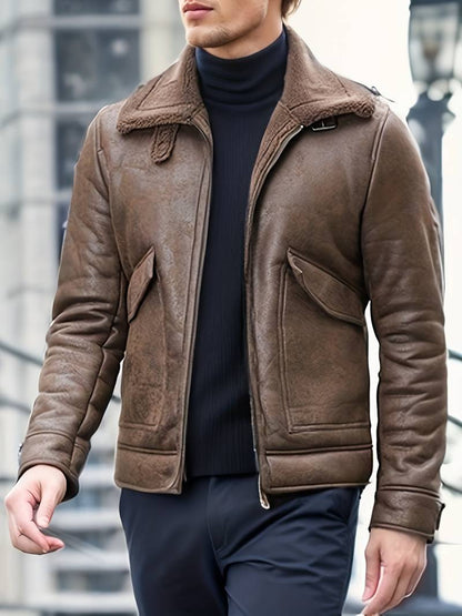 Men's Shearling Aviator Jacket | Genuine Leather | Warm Lined | Classic Flight Style