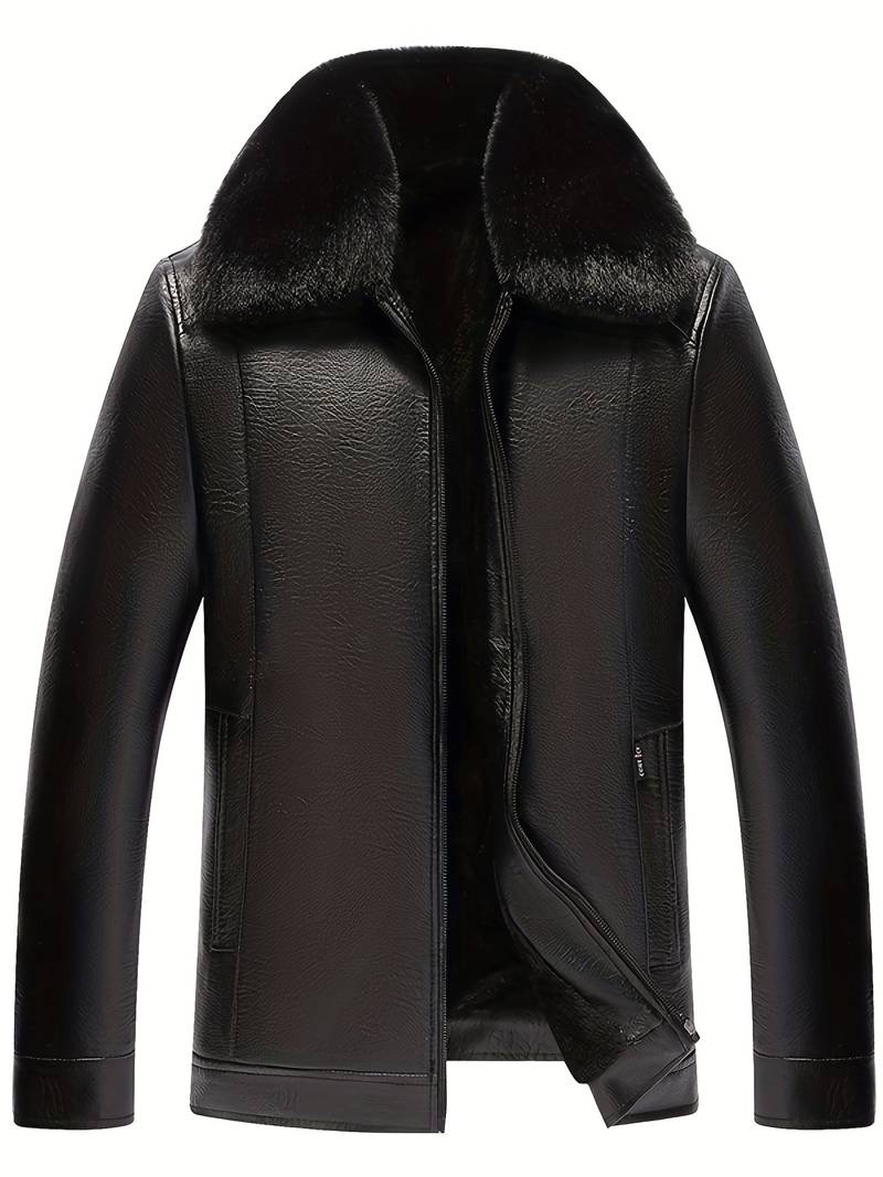 Men's Leather Jacket | Luxe Faux Fur Collar | Genuine Leather | Winter Warmth
