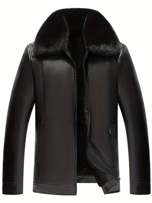 Men's Leather Jacket | Luxe Faux Fur Collar | Genuine Leather | Winter Warmth