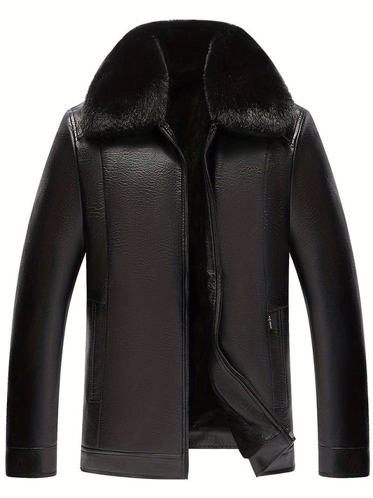 Men's Leather Jacket | Luxe Faux Fur Collar | Genuine Leather | Winter Warmth