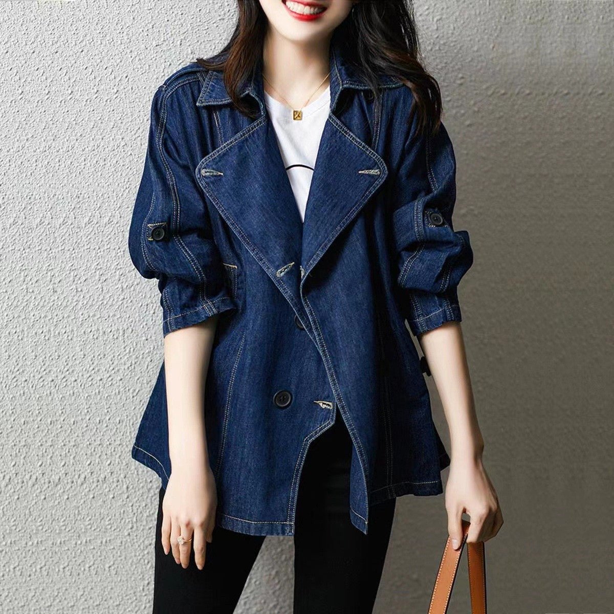 Denim Trench Jacket | Relaxed Fit | Double-Breasted Style | Casual Outerwear