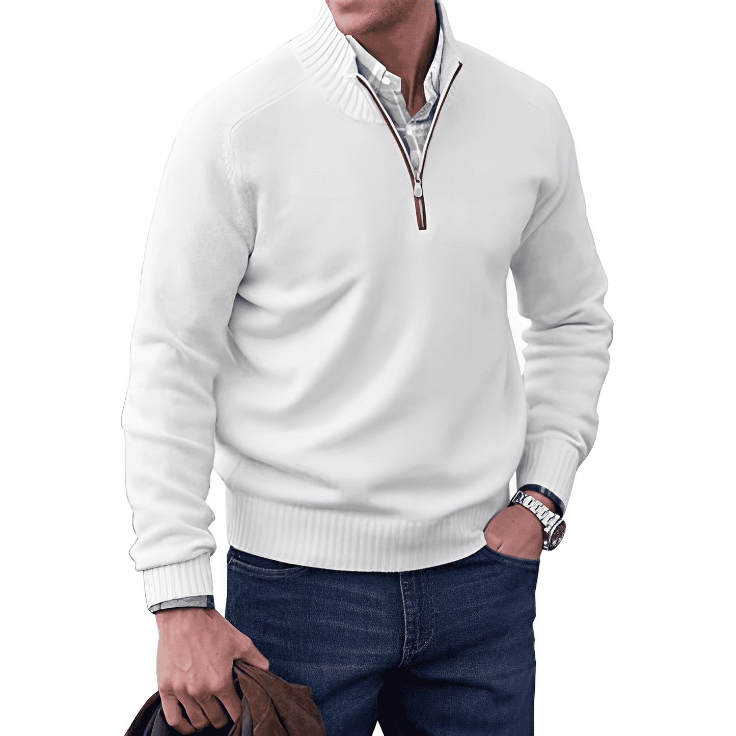 Men's Quarter-Zip Mock Neck Sweater | Cotton-Blend Knit | Casual Layering Essential