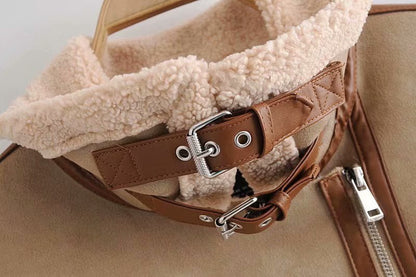 Shearling-Lined Aviator Jacket | Faux Leather Accents | Warm and Chic | Winter Fashion