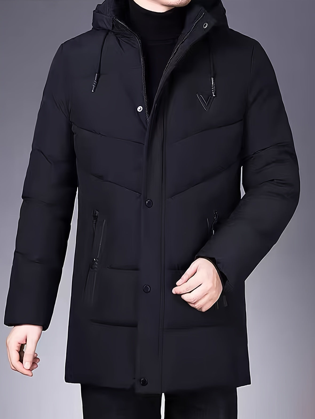Men's Mid-Length Puffer Jacket | Removable Hood | Insulated Winter Coat