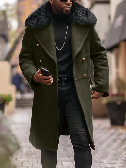 Double-Breasted Wool Overcoat | Faux Fur Collar & Winter Elegance