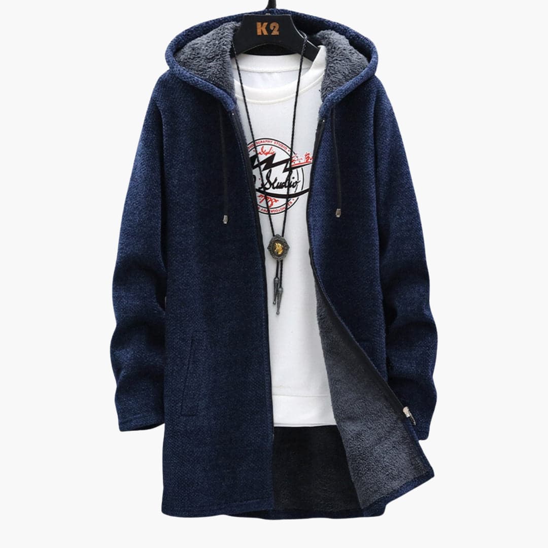 Men's Sherpa-Lined Hooded Cardigan | Open Front Knit | Fall Layering Jacket