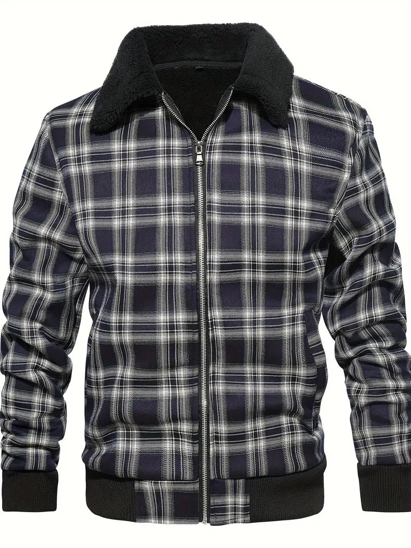 Men's Plaid Bomber Jacket | Sherpa Collar | Warm Lined | Casual Fall Style