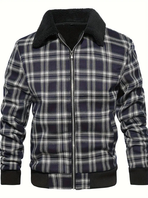 Men's Plaid Bomber Jacket | Sherpa Collar | Warm Lined | Casual Fall Style