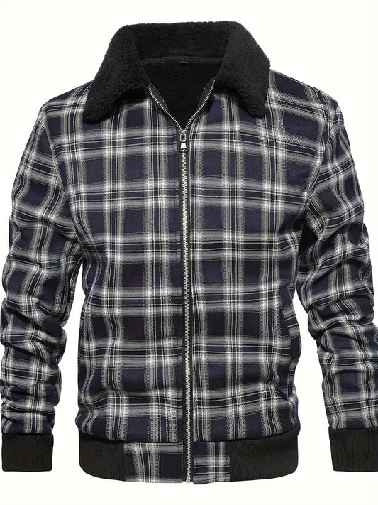 Men's Plaid Bomber Jacket | Sherpa Collar | Warm Lined | Casual Fall Style