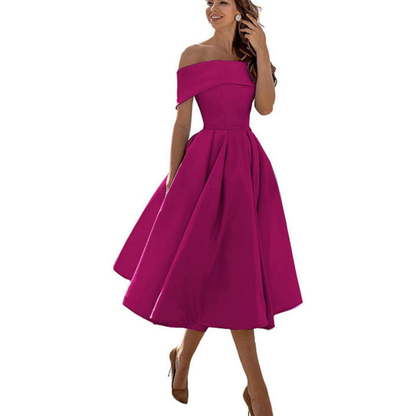 Off-Shoulder Midi Dress | Elegant Fit and Flare | Formal Event Ready