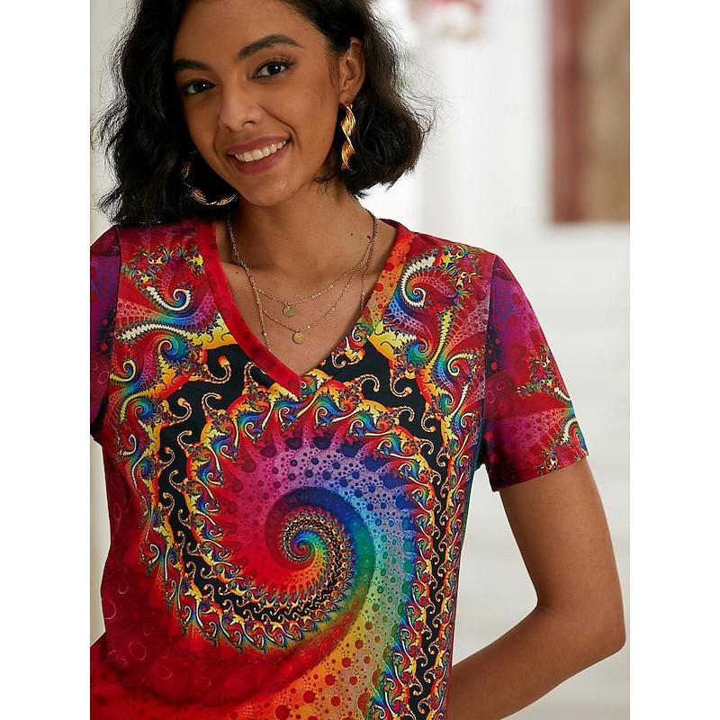 V-Neck Psychedelic Print Tee | Lightweight Jersey | Short Sleeve