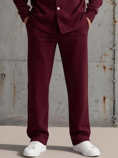 Men’s Two-Piece Lounge Shirt & Pants Set | Soft Knit Blend | Button-Up Long Sleeve