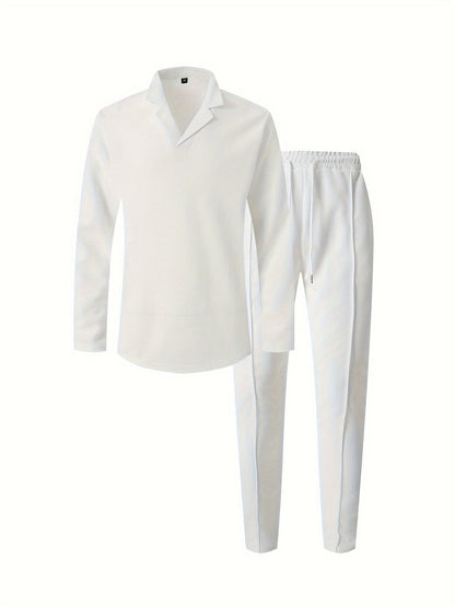 Men's Waffle Knit Lounge Set | V-Neck Pullover & Joggers | Lightweight Casual Wear