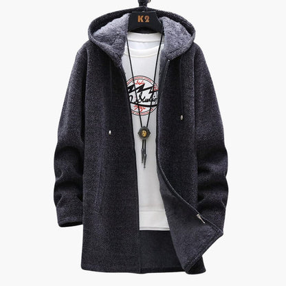 Men's Sherpa-Lined Hooded Cardigan | Open Front Knit | Fall Layering Jacket