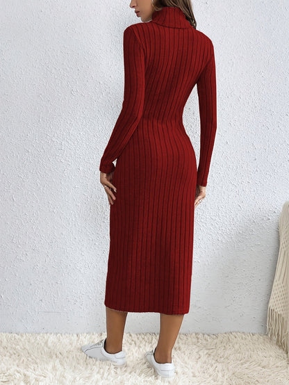 Ribbed Knit Maxi Dress | Elegant Side Slit | Soft Stretch Fabric | Winter to Spring Style