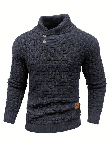 Men's Shawl Collar Knit Sweater | Textured Pullover | Warm Fall Layer