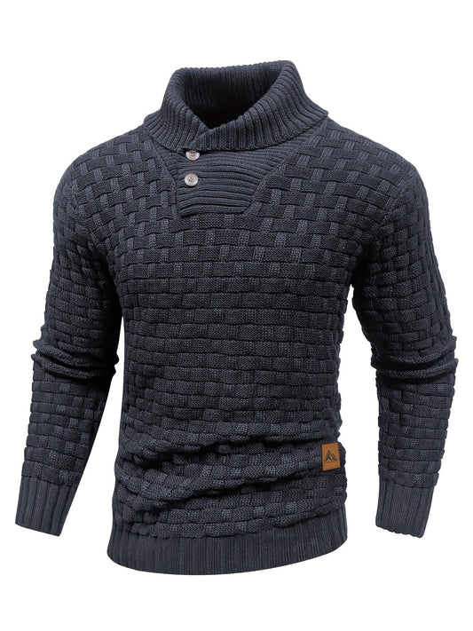 Men's Shawl Collar Knit Sweater | Textured Pullover | Warm Fall Layer
