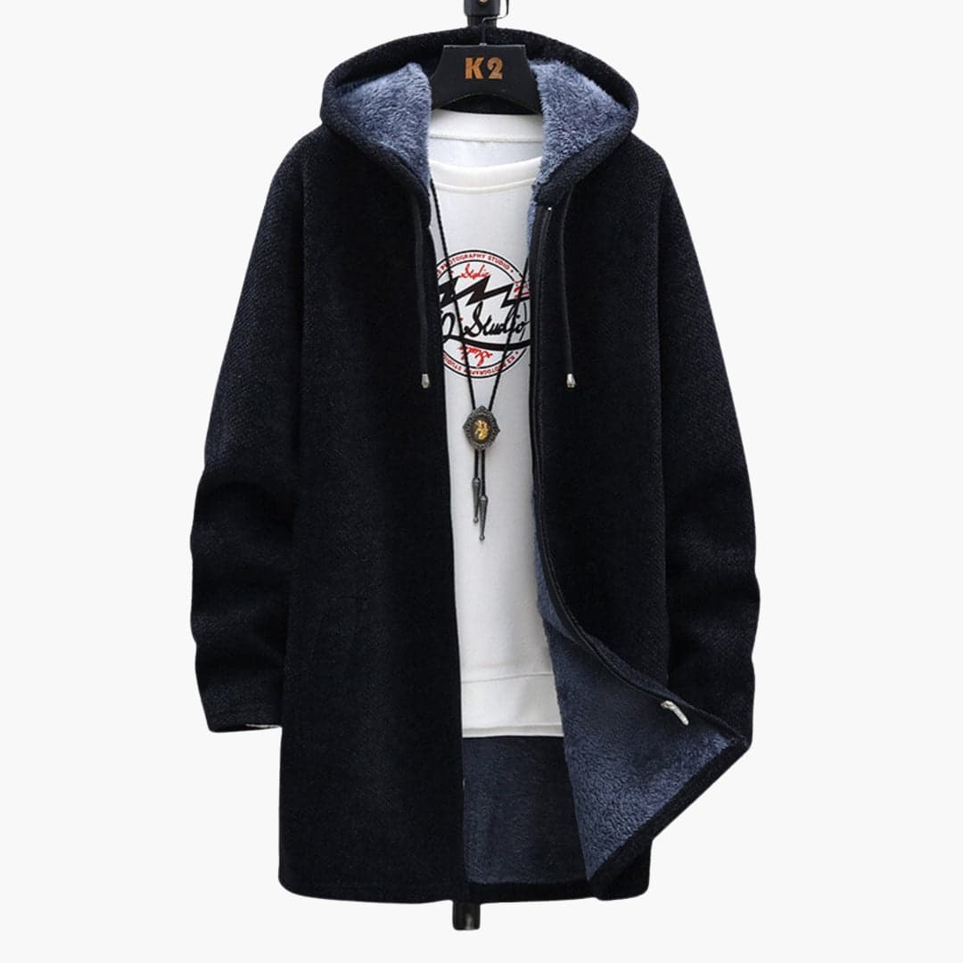 Men's Sherpa-Lined Hooded Cardigan | Open Front Knit | Fall Layering Jacket
