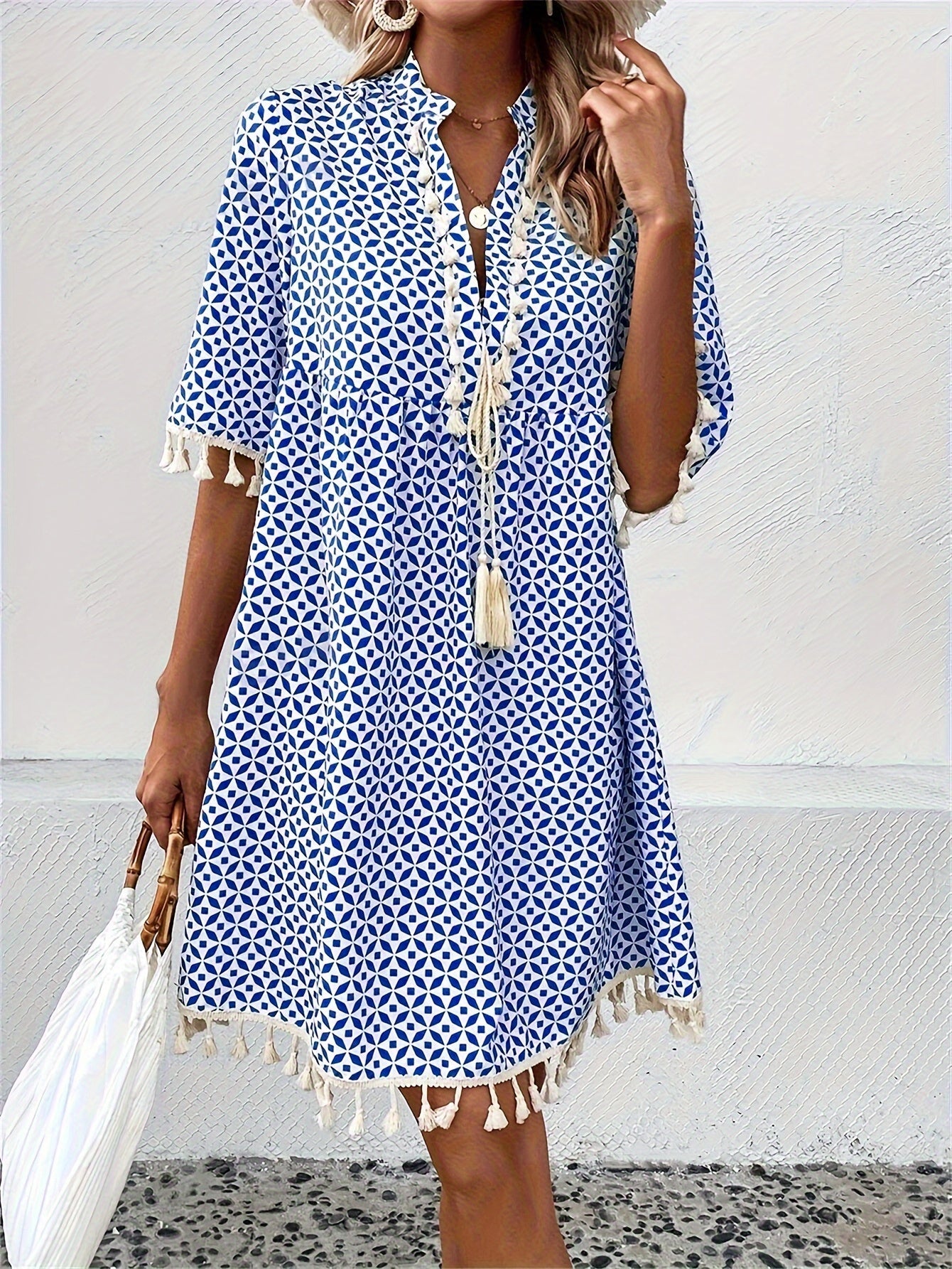 Boho Tassel Mini Dress | Lightweight Printed Cotton | Relaxed Fit Summer Style
