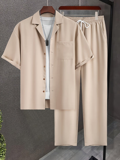 Men’s Two-Piece Resort Set | Short Sleeve Button Shirt & Pants | Lightweight Casual Co-ord