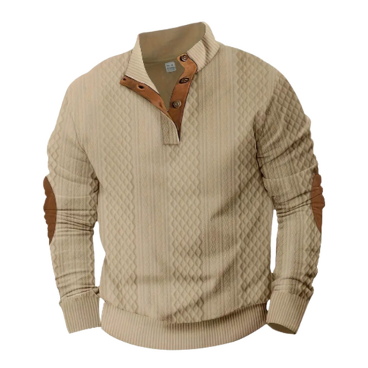 Men’s Quilted Pullover Sweater | Faux Suede Elbow Patches | Fall Casual Knitwear Canada